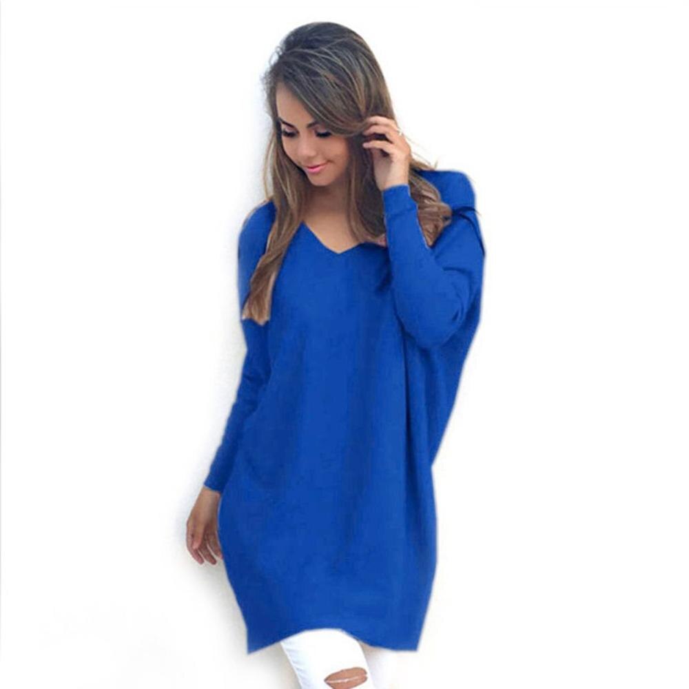 V-Neck Long-Sleeved Women'S Sweater Knitted Long Top Sweaters