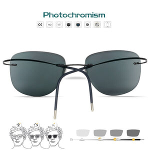 Titanium Transition Aviation Sunglasses Photochromic Reading Glasses Rimless Eyeglasses Men with Diopters