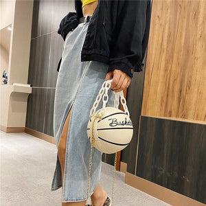 Fashion Basketball Round Shaped Shoulder Bags for Women Acrylic Chain Casual Small Totes PU Leather Messenger Crossbody Handbags