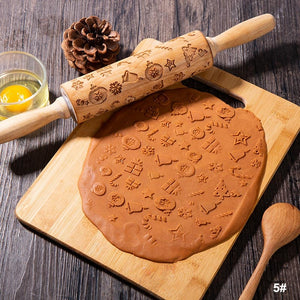New Leaf Christmas Deer Wooden Rolling Pin Embossing Baking Cookies Noodle Biscuit Fondant Cake Dough Patterned Roller Snowflake