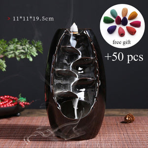 Incense Holder Ceramic Backflow Waterfall Smoke Incense Burner Censer Holder Mother's Gift Home Decor Retro Style Zen Decor
