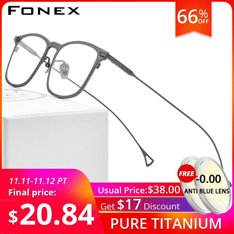 FONEX Pure Titanium Glasses Frame Men 2020 New Prescription Eye Glasses for Men Square Eyeglasses Myopia Optical Eyewear 8523