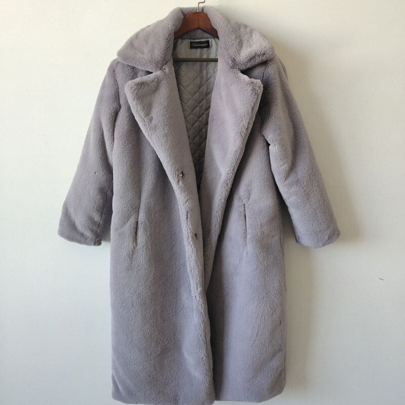 Winter Women High Quality Faux Rabbit Fur Coat Luxury Long Fur Coat Loose Lapel OverCoat Thick Warm Plus Size Female Plush Coats