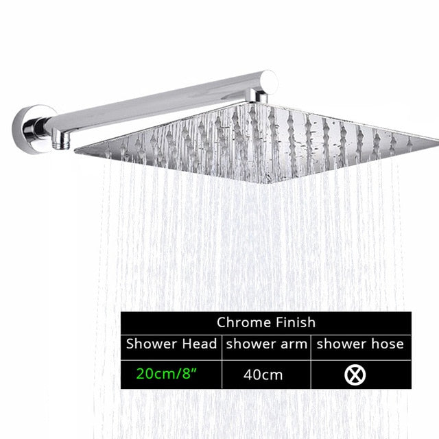 Rozin Black Ultrathin Rainfall Shower Head Wall Mounted Shower Arm Bracket Bar 150cm Shower Hose Bathroom Faucet Set