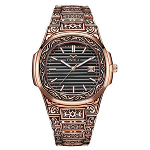 Mode montre à quartz hommes marque ONOLA luxe rétro or acier inoxydable montre hommes or hommes montre reloj hombre