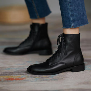 Leather Martn Boots Women's 2020 New Black Low-heeled Thick-heeled British Style Spring Autumn Short Boots Single Boots Shoes