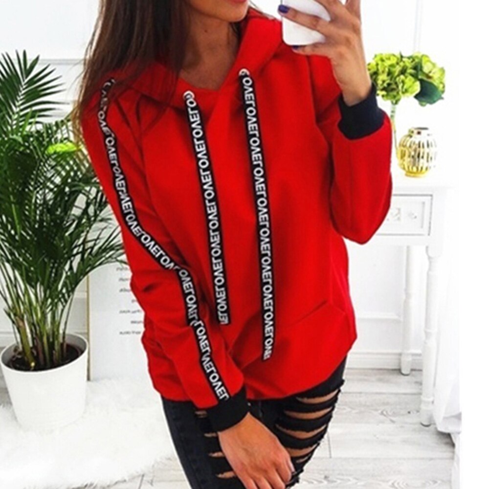 Solide automne vêtements cordon lettre imprimer Streetwear vestes à capuche femmes sweat sweat sweat à capuche pull Sudadera Mujer