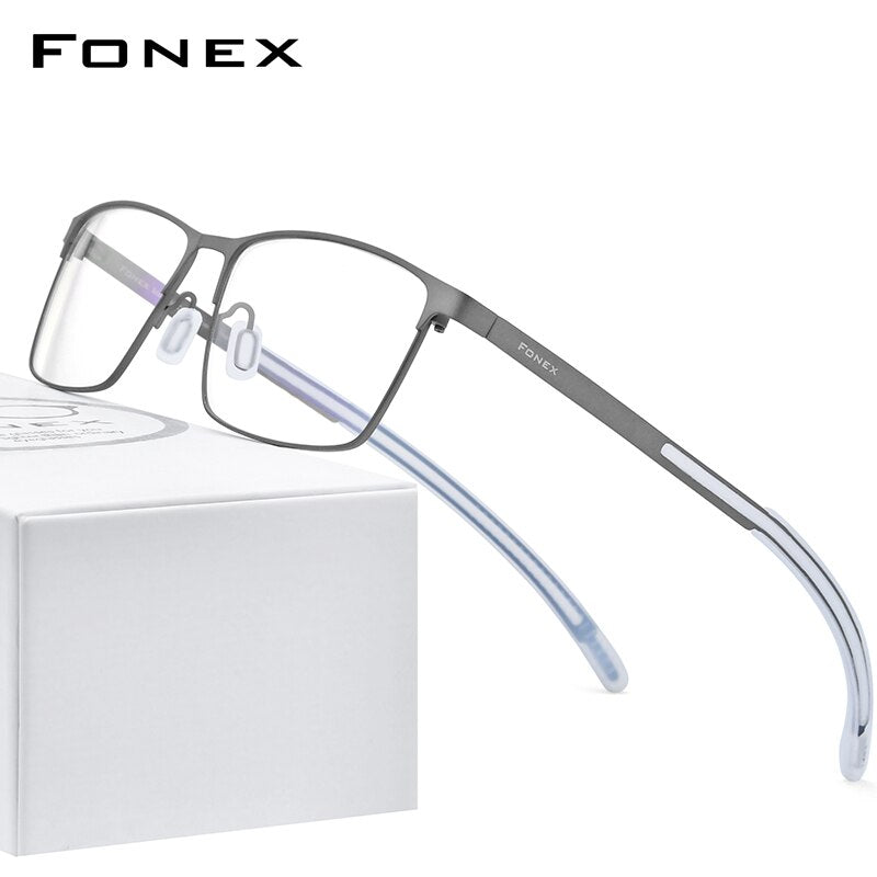 FONEX Pure Titanium Glasses Frame Men Square Myopia Optical Prescription Eyeglass Frame Man 2020 Antiskid Silicone Eyewear 8521
