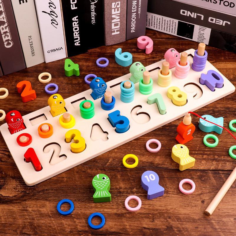 Montessori jouets éducatifs en bois pour enfants conseil maths pêche compter numéros forme numérique Match éducation précoce enfant cadeau jouet