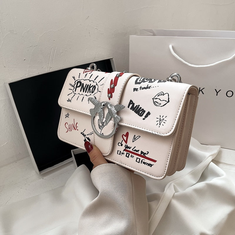 Swallow Sequined Crossbody Bag for Women 2020 New Fashion Rivet Shoulder Chain Bags Lady Purses and Handbags Wallet on Chain Cc