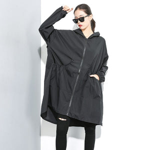 Johnature 2020 Autumn New Thin Casual Long Irregular Trench Women Fashion Loose Hooded Collar Zippers Pockets Female Coats
