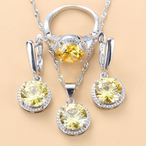 2020 New 925 Silver Wedding Jewelry Sets Black Zircon Dangle Earrings and Necklace Ring 3 piece Set women Trendy Costume
