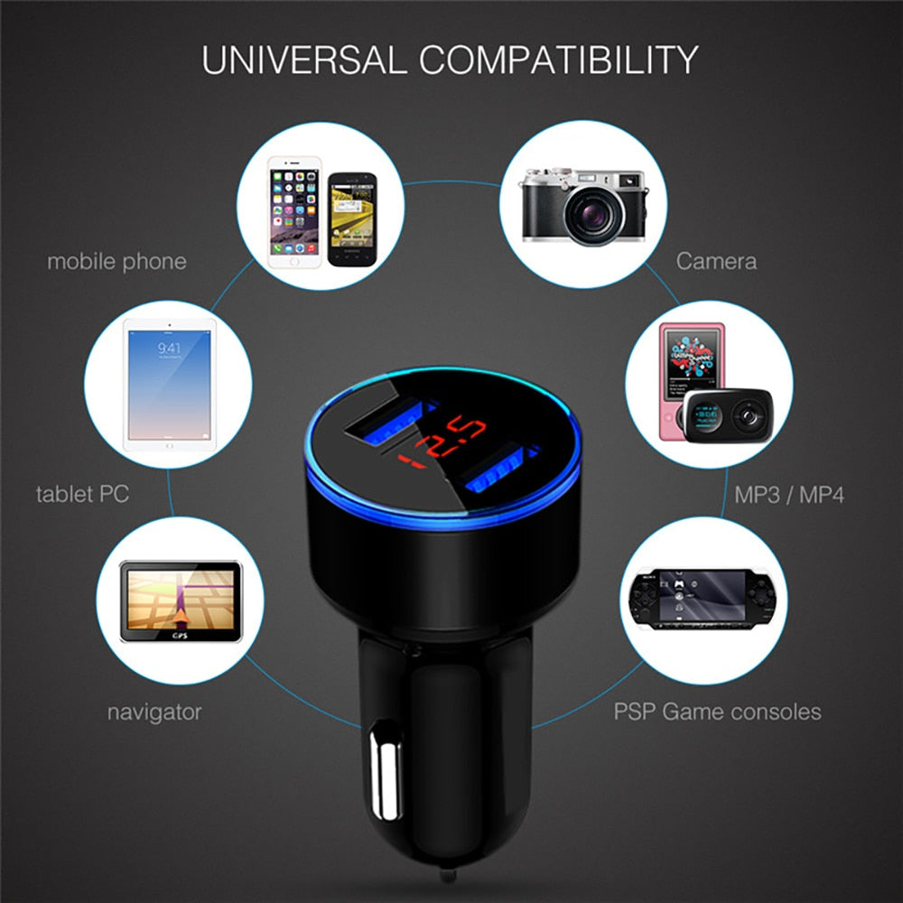 Mini chargeur de voiture USB pour iPhone XR 11 chargeurs de téléphone de voiture rapide charge rapide avec affichage LED 3.1A double chargeur de téléphone USB dans la voiture