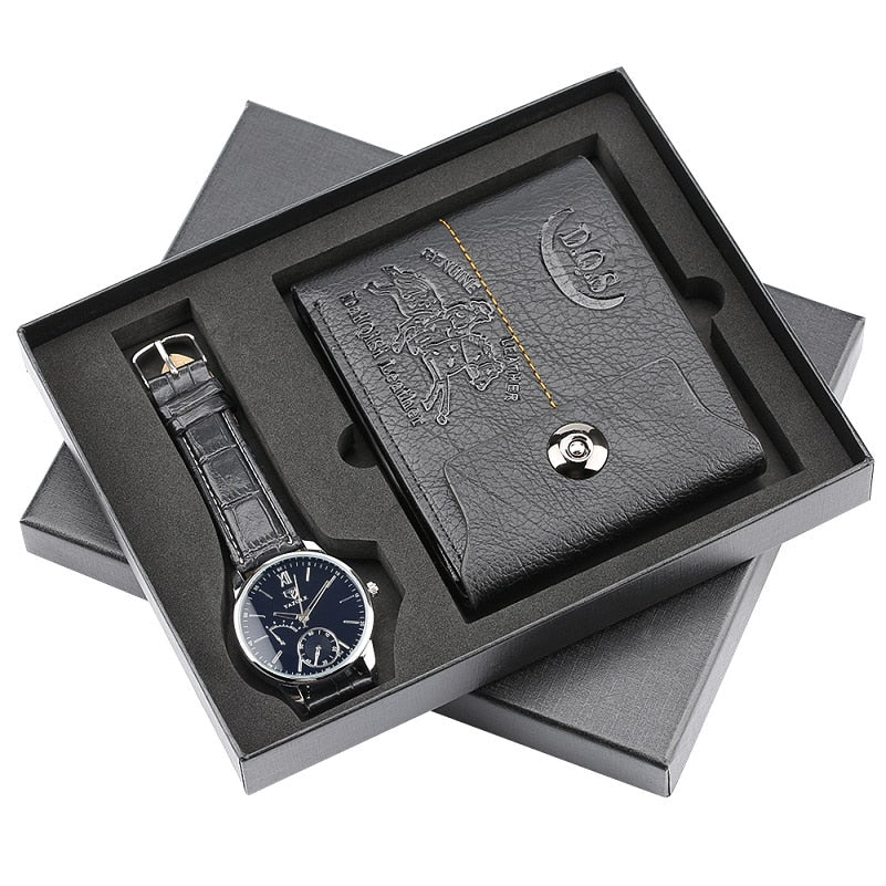 Mens Watches Luxury Minimalist Quartz Wrist Watch Card Holder Wallet Watches Men Gift Set Watches for Dad Husband Boy Friend