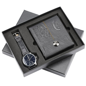 Mens Watches Luxury Minimalist Quartz Wrist Watch Card Holder Wallet Watches Men Gift Set Watches for Dad Husband Boy Friend