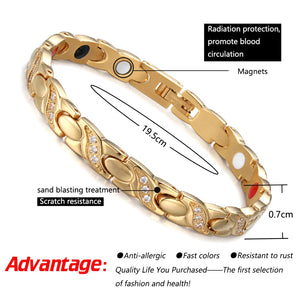 RainSo Stainless Steel Magnetic Women Bracelets Fashion Therapy Jewelry Gold Link Chain with Bio Elements Charm Bracelet Gift