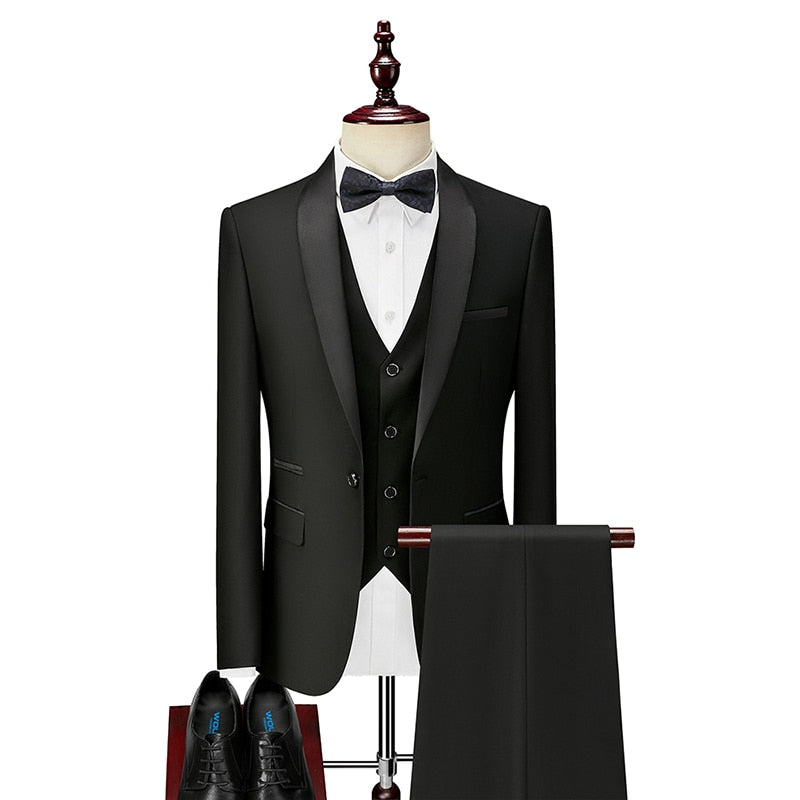 Men Tuxedos Slim Fit Business Party Groom Wedding Suits Prom Ball Banquet Marriage Evening Dinner Costume 3 Pieces Shawl Lapel