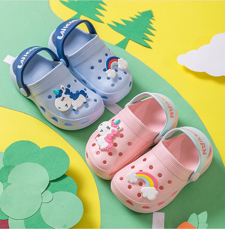 2020 Unicorn Shoes Slippers For Boy Girl Rainbow Shoes Summer Toddler Animal Kids Indoor Baby Slippers Pvc Cartoon Kids Slippers