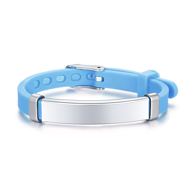 Vnox Personalize Kids Baby ID Bracelets Soft Silicone Rudder Stainless Steel Children Girls Boys Custom Emergency Name Phone