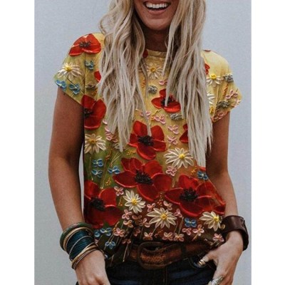 2021 New Fashion Pullovers Blouse Shirt Print Women's Tops O-neck Loose Casual Summer New Female Plus Size 5XL