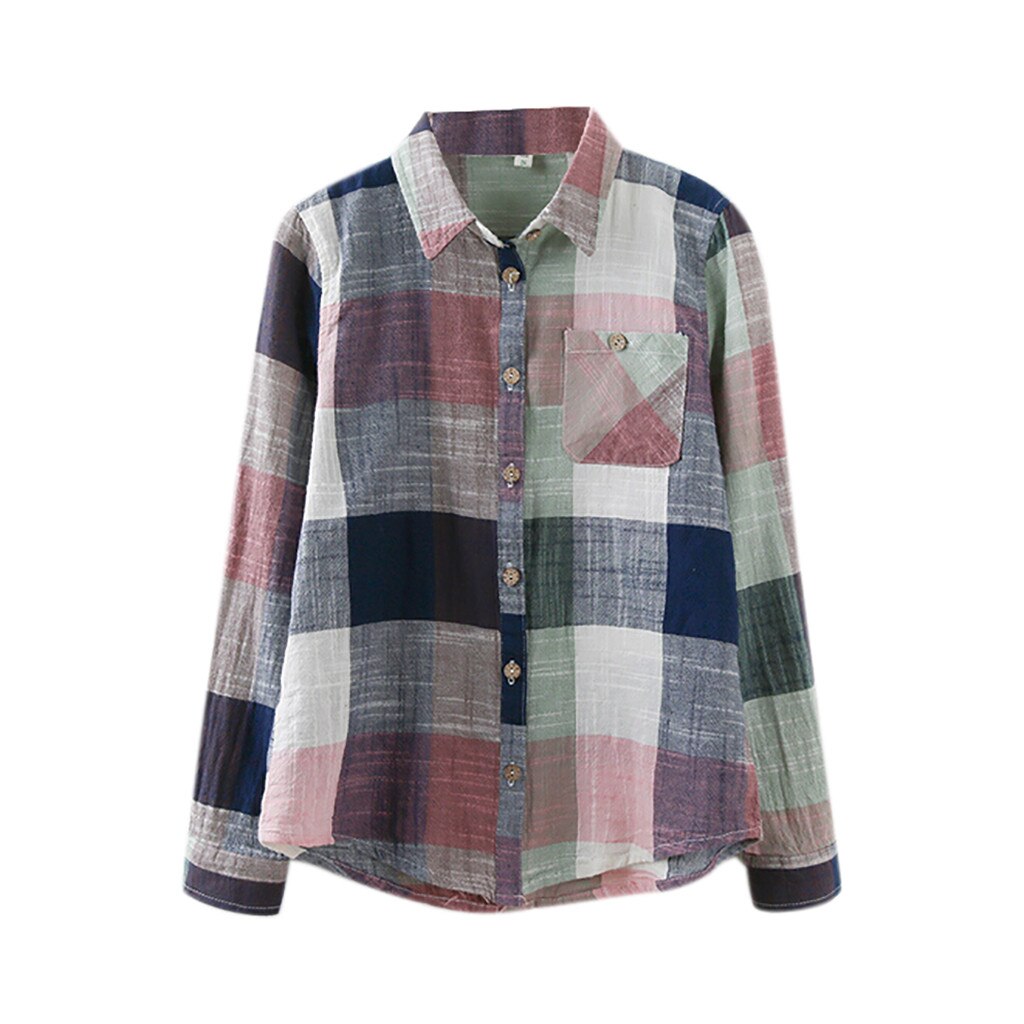 Korean Style Women Tops And Bloues Casual Long Sleeve Plaid Turn-down Collar Casual Tops Button Shirts Blusas Рубашка Клетчатая