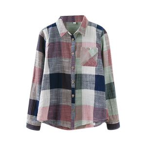 Korean Style Women Tops And Bloues Casual Long Sleeve Plaid Turn-down Collar Casual Tops Button Shirts Blusas Рубашка Клетчатая