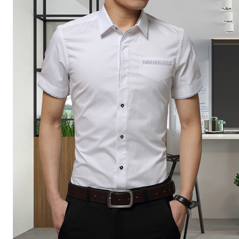 2021 Summer New Men's Shirt Brand Luxury Men Cotton Short Sleeves Dress Shirt Turn-down Collar Cardigan Shirt Men Clothes