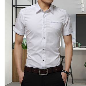 2021 Summer New Men's Shirt Brand Luxury Men Cotton Short Sleeves Dress Shirt Turn-down Collar Cardigan Shirt Men Clothes