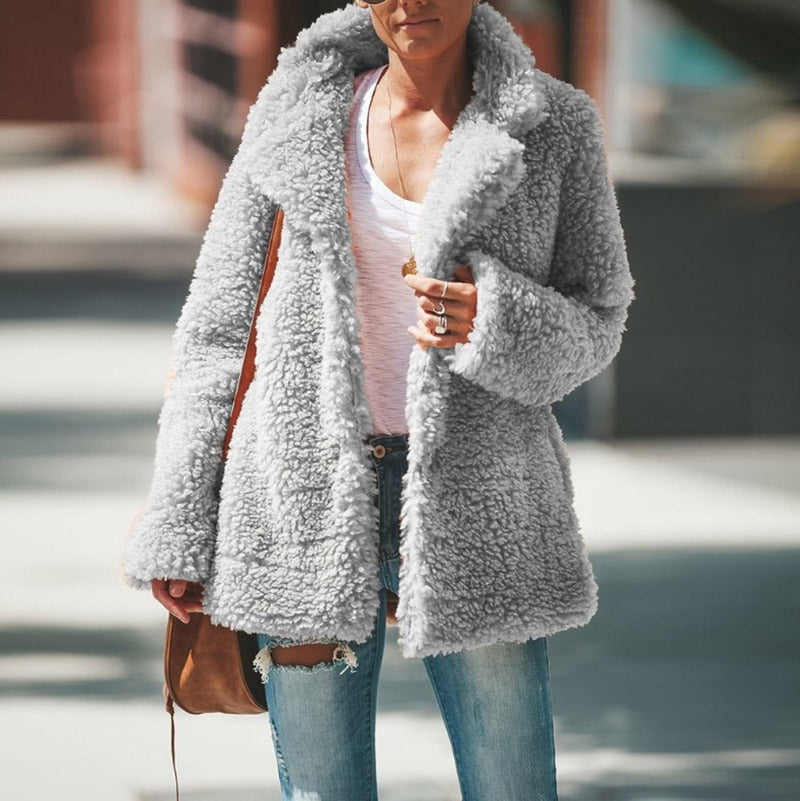 2020 Women Faux Fur Coat Warm Soft Fur Outwear Plus Size Plush Overcoat Women's Jacket Casual Solid Winter Streetwear