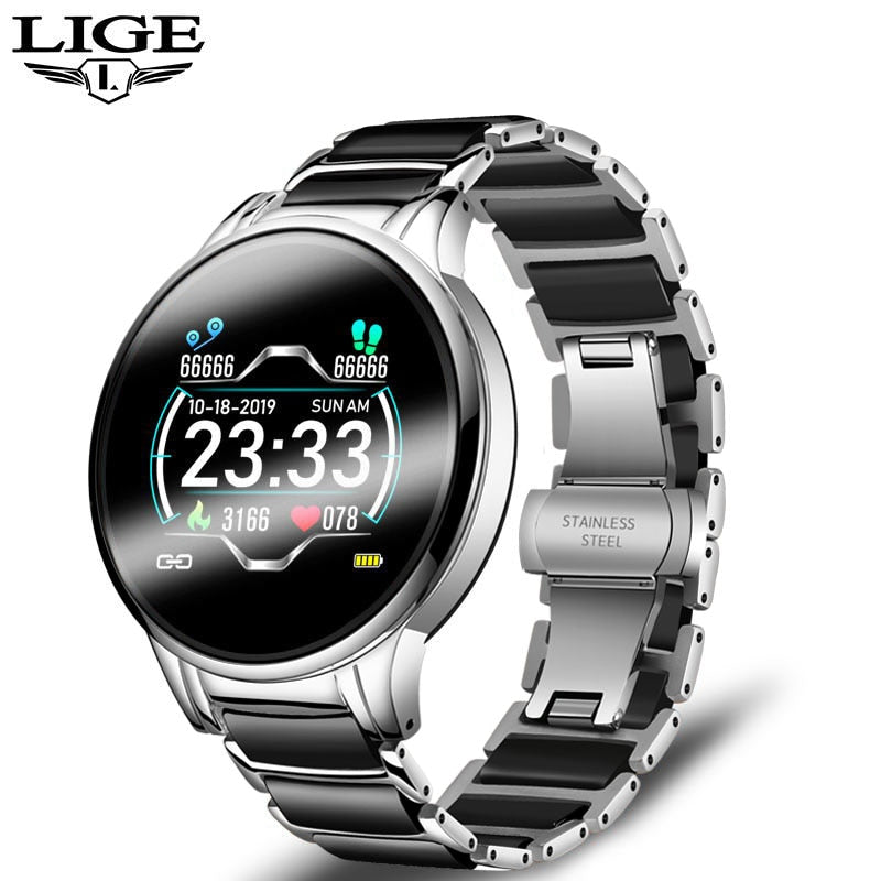 LIGE Luxury Smart Watch Women Waterproof Sports Fitness Tracker For Android ios Reloj inteligente Ceramic Strap smart watch Men