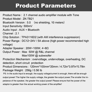 2*50W + 100W puissance Subwoofer amplificateur carte Bluetooth 5.0 TPA3116D2 2.1 canaux TPA3116 Audio stéréo égaliseur AUX classe D Amp