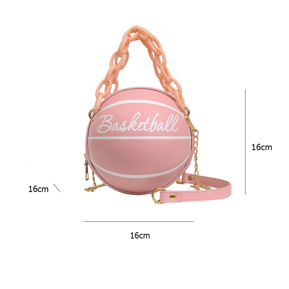 Fashion Basketball Round Shaped Shoulder Bags for Women Acrylic Chain Casual Small Totes PU Leather Messenger Crossbody Handbags