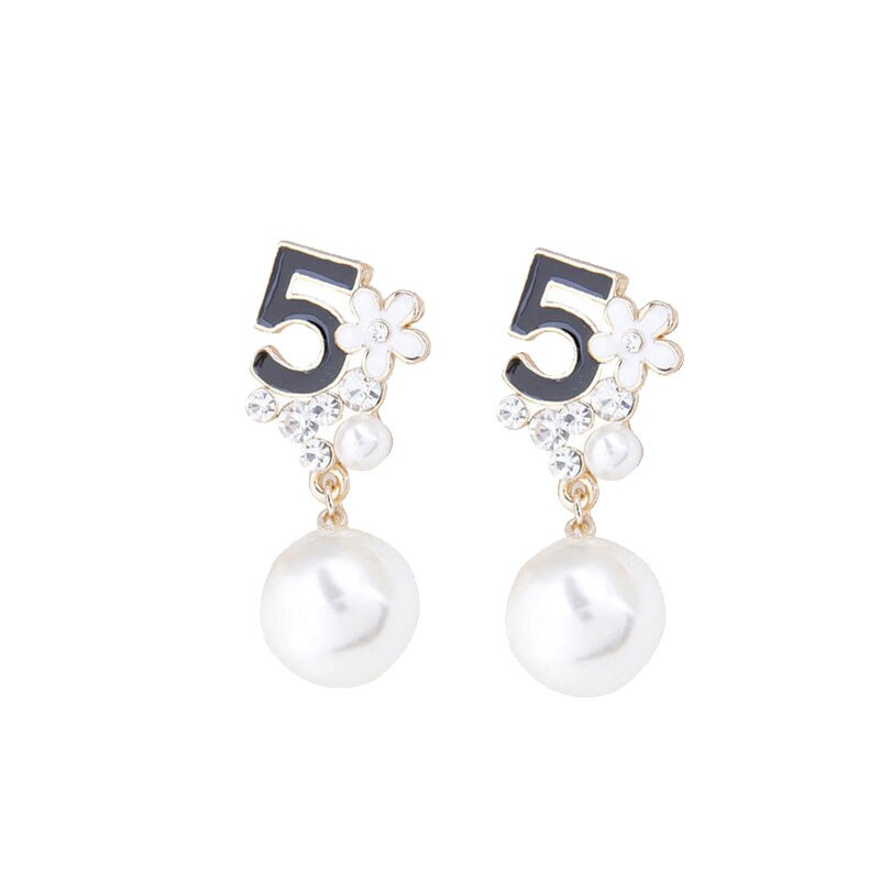 Fashion Full Rhinestone Letter Earrings Flower Pearl Party Earring For Woman Gift