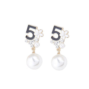 Fashion Full Rhinestone Letter Earrings Flower Pearl Party Earring For Woman Gift
