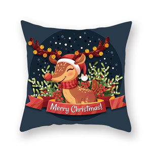 Elk Deer Santa Claus Snowman Christmas Cushion Cover Throw Pillow Xmas New Year Decor Home Decoration Polyester Pillowcase 40543