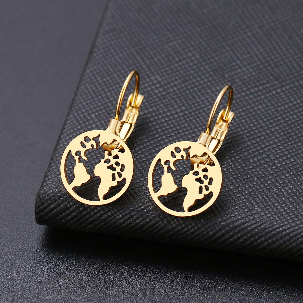 Fashion Earring World Map/Pineapple/Love Heart/Star Small Geometric Gift For Women Party Alentine's Day Stainless Steel Jewelry