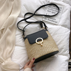 Small Straw Bucket Bags For Women 2021 Summer Crossbody Bags Lady Travel Purses and Handbags Female Shoulder Simple Bag