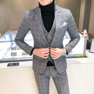 Men Dress Suits British 3Piece Men Wedding Suit New 2020 Autumn Mens Business Formal Plaid Suit Men Luxury Slim Fit Dress