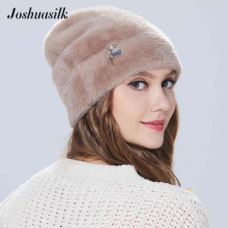 Joshuasilk winter woman hat Faux fur and angora rabbits Soft and delicate Pendant decoration fashion For Girls