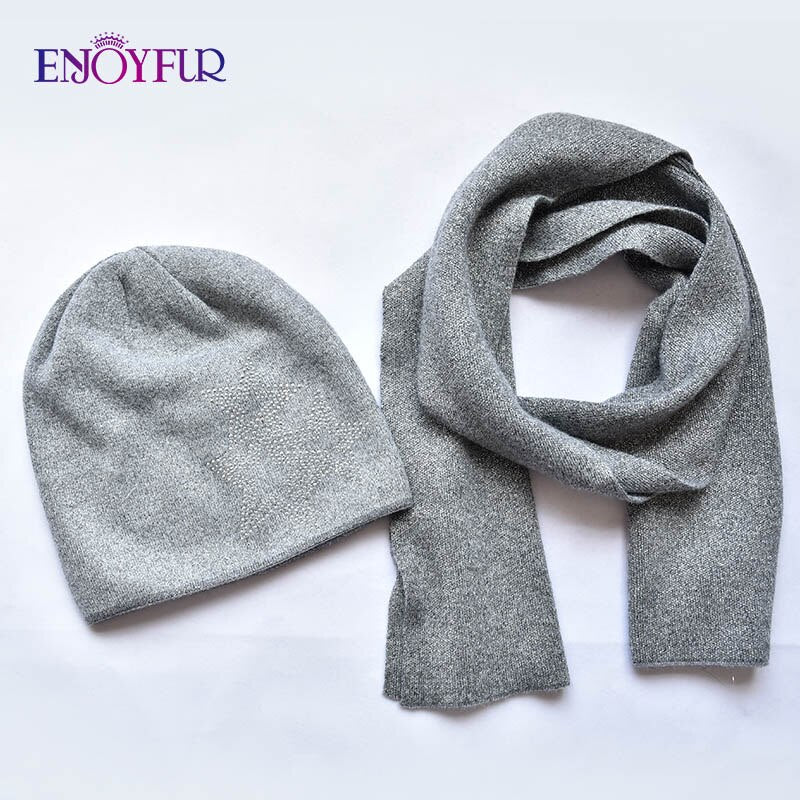 ENJOYFUR Fashion Soft Women Winter Autumn Hat And Scarf Set High Quality Female Warm Knitted Hat Scarves
