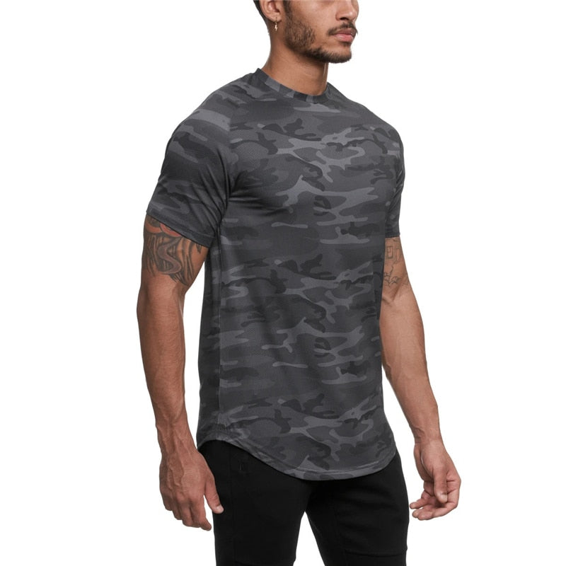 2020 camouflage Sport chemise hommes à manches courtes entraînement gymnase t-shirt hommes Compression coupe mince course t-shirt hommes Fitness hauts Sport t-shirt