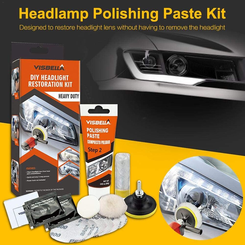 VISBELLA Headlamp Polishing Paste Kit DIY Headlight Restoration for Car Care Repair Hand Tool Sets Head Lamp Lenses by Machine