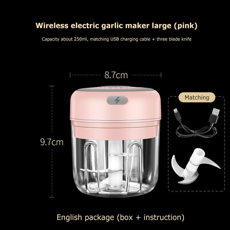 New USB Charge Wireless Electric Meat 3Level Grinder Food Chopper Mini Stainless Electric Kitchen Chopper Meat Grinder Shredder