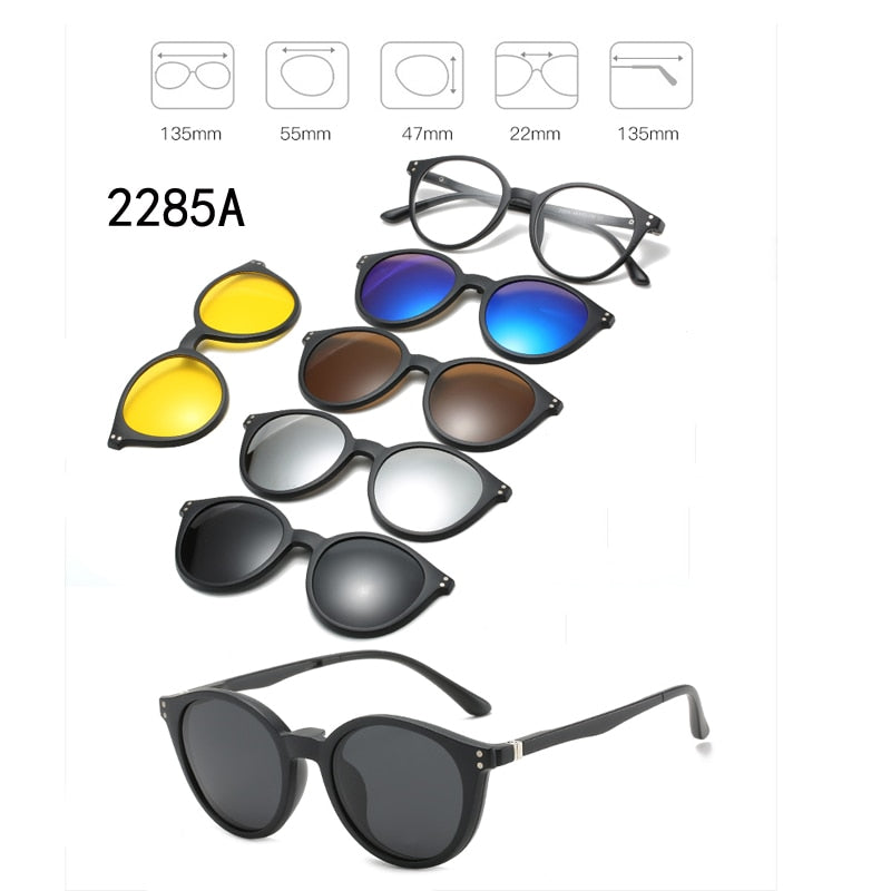 6 In 1 Custom Men Women Polarized Optical Magnetic Sunglasses Clip Magnet Clip on Sunglasses Polaroid Clip on Sun Glasses Frame