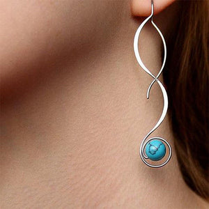 Huitan Fashion Wave Shape with Blue Resin Stone Women Earring Delicate Design Wedding Engagement Party Girl Drop Earring Jewelry