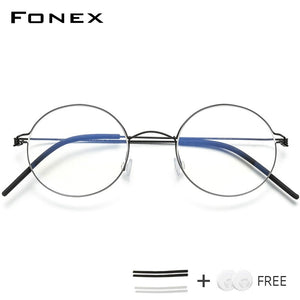 FONEX Screwless Eyewear Prescription Eyeglasses Frame Women Round Myopia Optical Denmark Korean Glasses Frame Men Titanium 98607