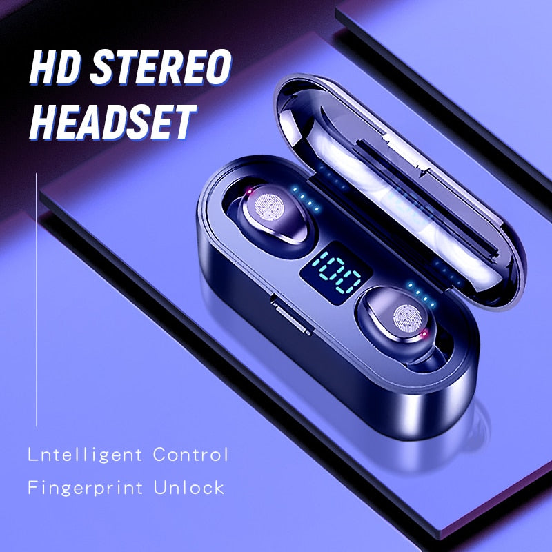 KUGE Wireless V5.0 Bluetooth Earphone HD Stereo Headphone Sports Waterproof Headset With Dual Mic and 2000mAh Battery Charge Cas