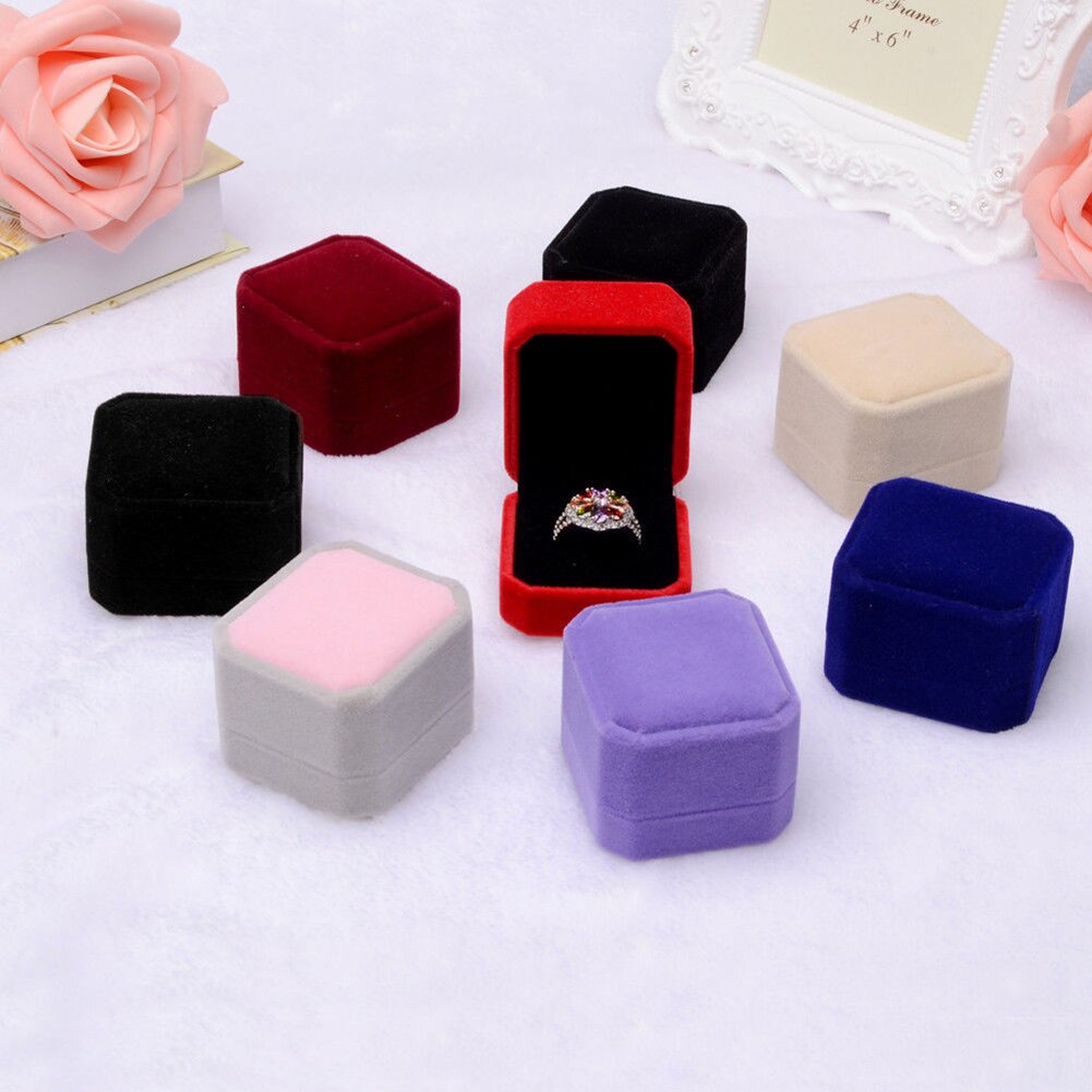 Hot Sale Blue Black Velvet Engagement Wedding Stud Earring Ring Pendant Jewelry Package Display Box Organizer Storage Gift Case