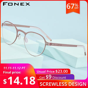 FONEX Alloy Glasses Frame Women 2020 New Round Optical Myopia Prescription Eyeglasses Frames Men Korean Screwless Eyewear 994