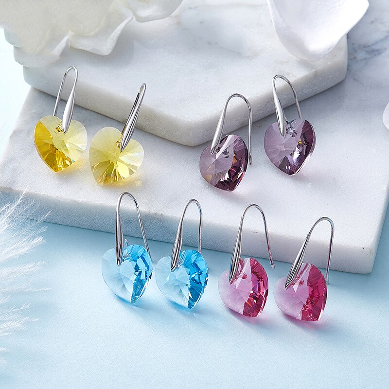 BAFFIN Drop Earrings Hanging Hearts Crystals From Swarovski For Women Party Hot Selling Silver Color Ear Jewelry Friends Gift